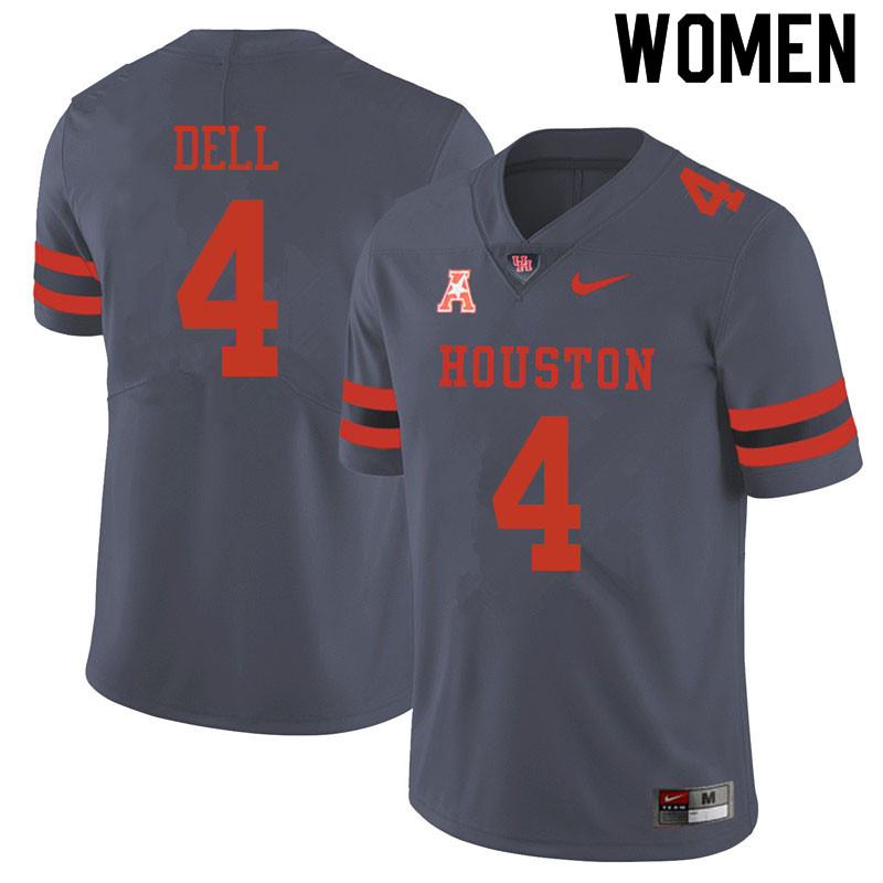 Women #4 Nathaniel Dell Houston Cougars College Football Jerseys Sale-Gray - Click Image to Close
